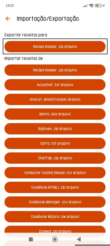 Export Recipes page of Recipe Keeper